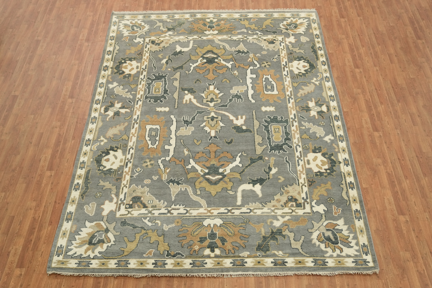 Luxurious Gray and Beige Oriental Rug with Classic Design 9x12 ft