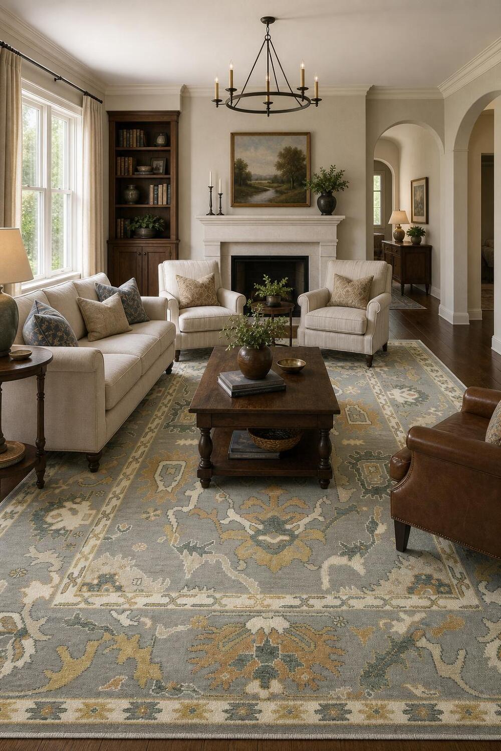 Luxurious Gray and Beige Oriental Rug with Classic Design 9x12 ft
