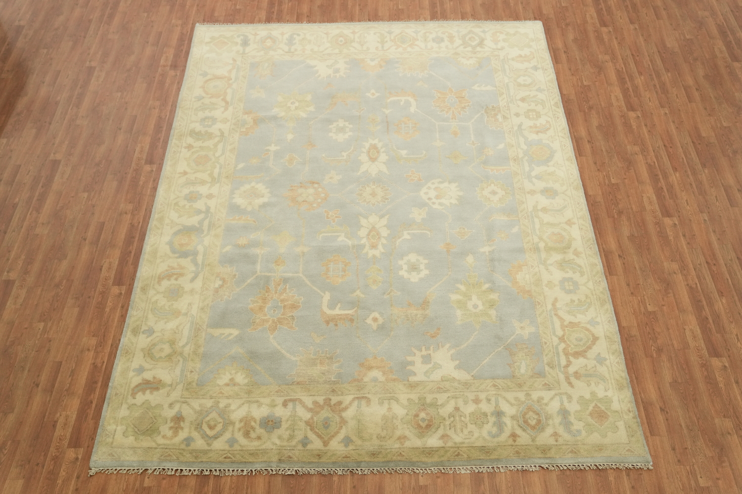 Subtle Colors Accent Light Blue and Ivory Oushak Hand-Knotted Rug 9' x 12'