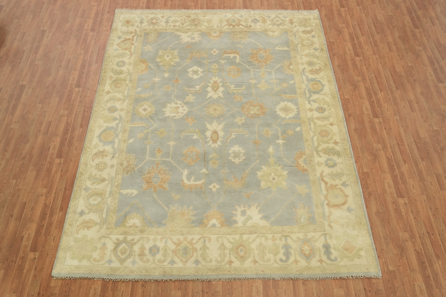 Subtle Colors Accent Light Blue and Ivory Oushak Hand-Knotted Rug 9' x 12'
