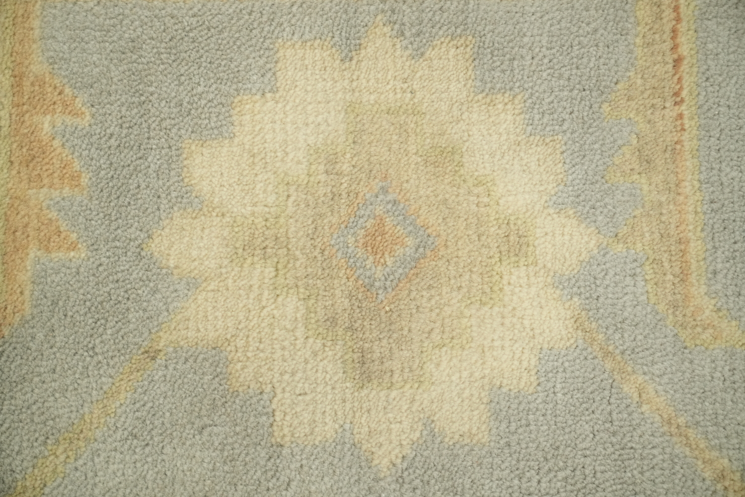 Subtle Colors Accent Light Blue and Ivory Oushak Hand-Knotted Rug 9' x 12'
