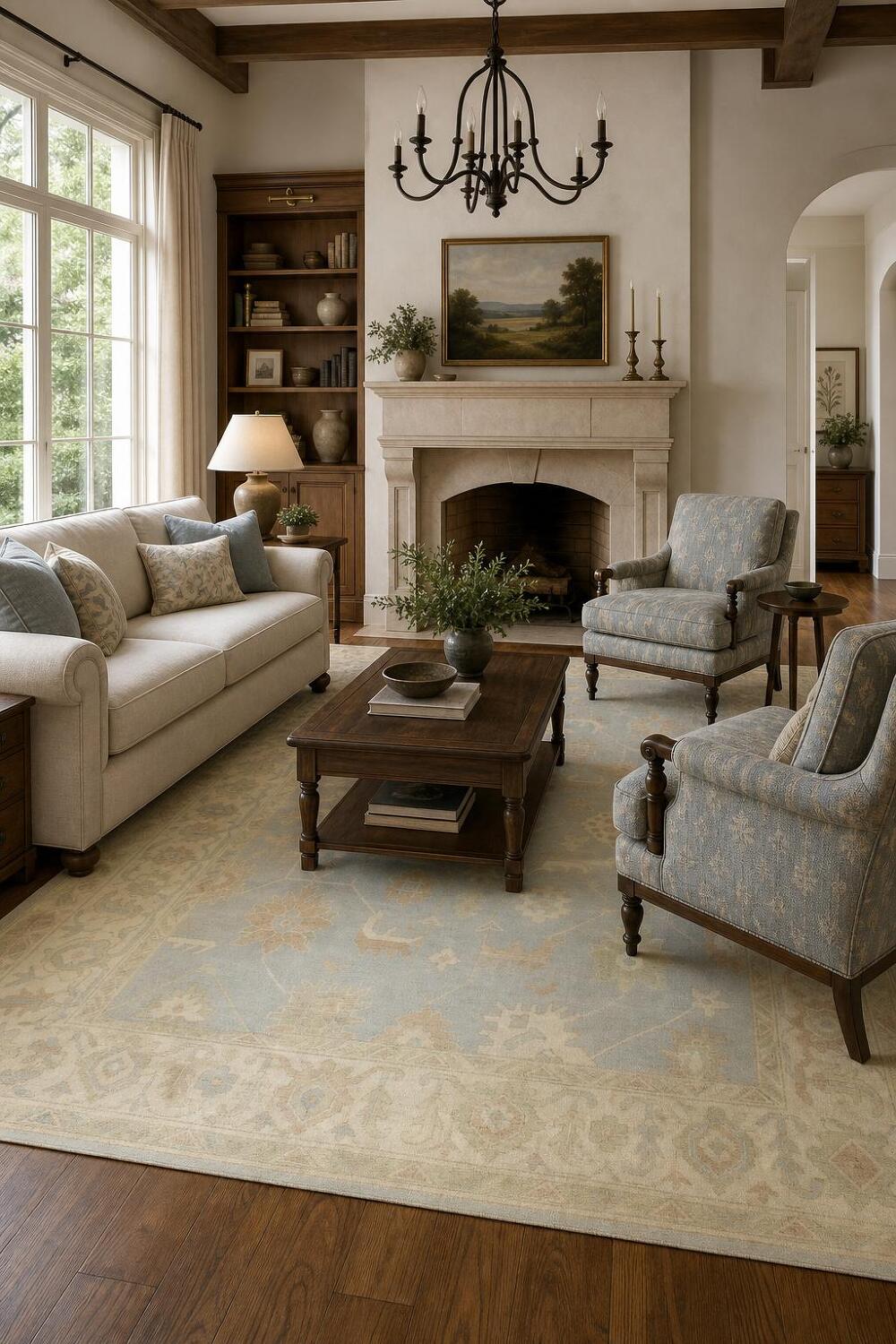 Subtle Colors Accent Light Blue and Ivory Oushak Hand-Knotted Rug 9' x 12'