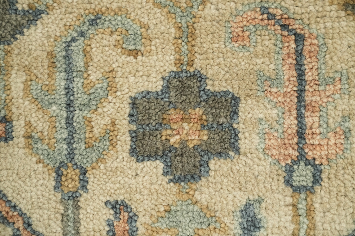 Traditional Beige and Grey Rug with Intricate Botanical Patterns 9x12 ft