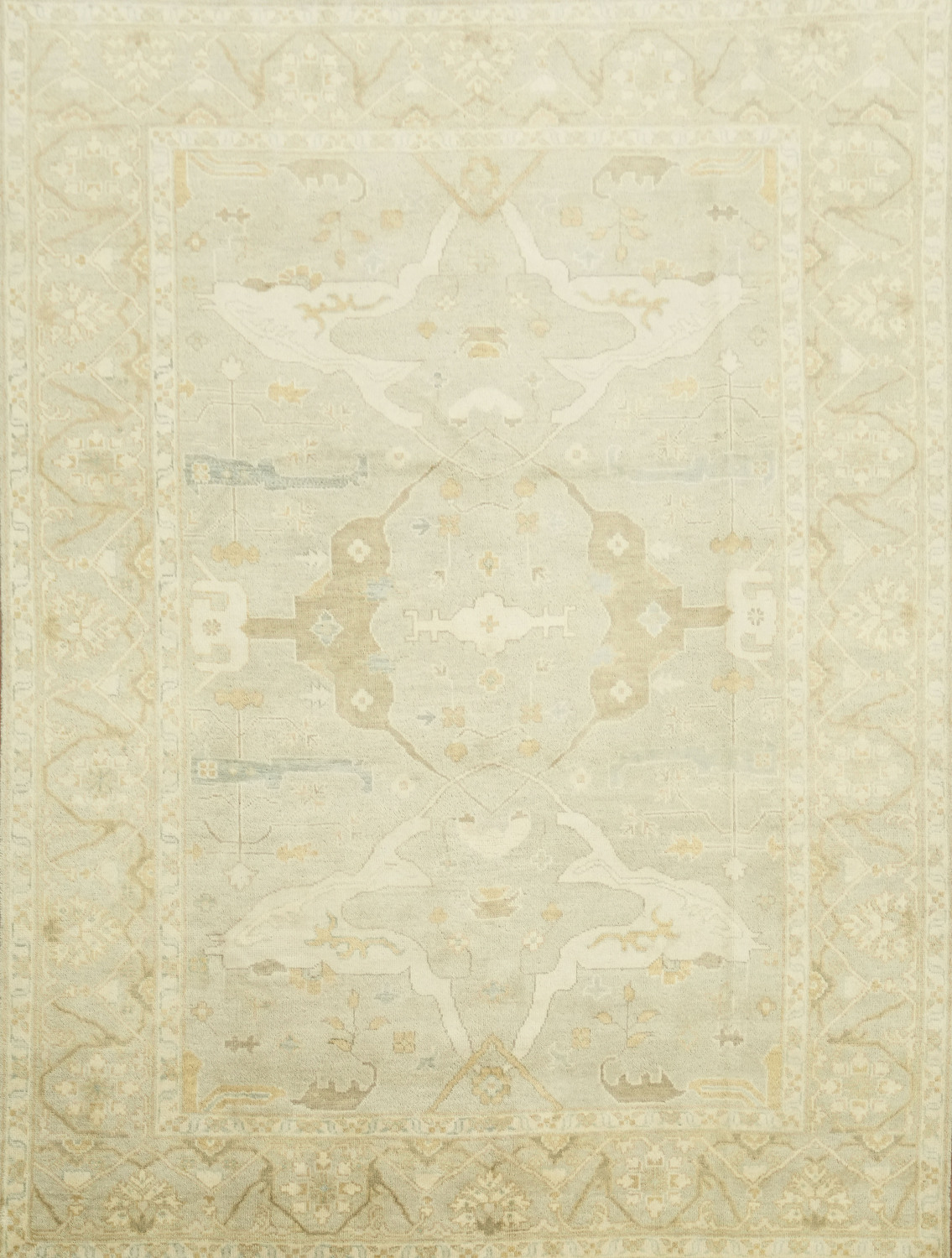 Neutral Toned Pale Blue and Ivory Oushak Hand-Knotted Rug 9' x 12'
