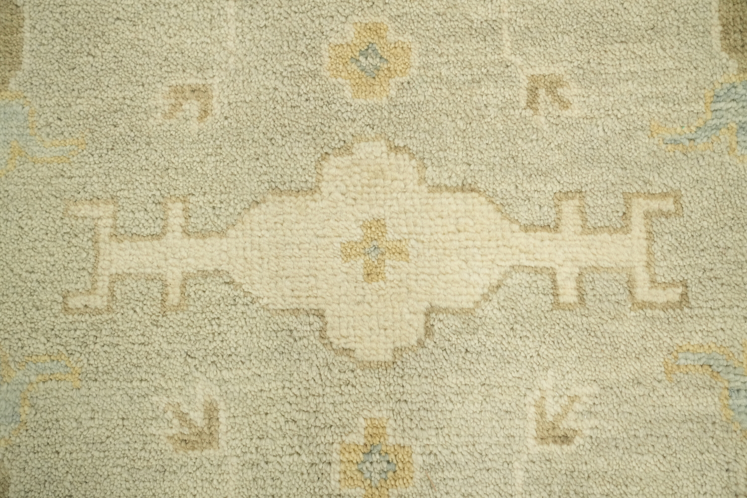 Neutral Toned Pale Blue and Ivory Oushak Hand-Knotted Rug 9' x 12'