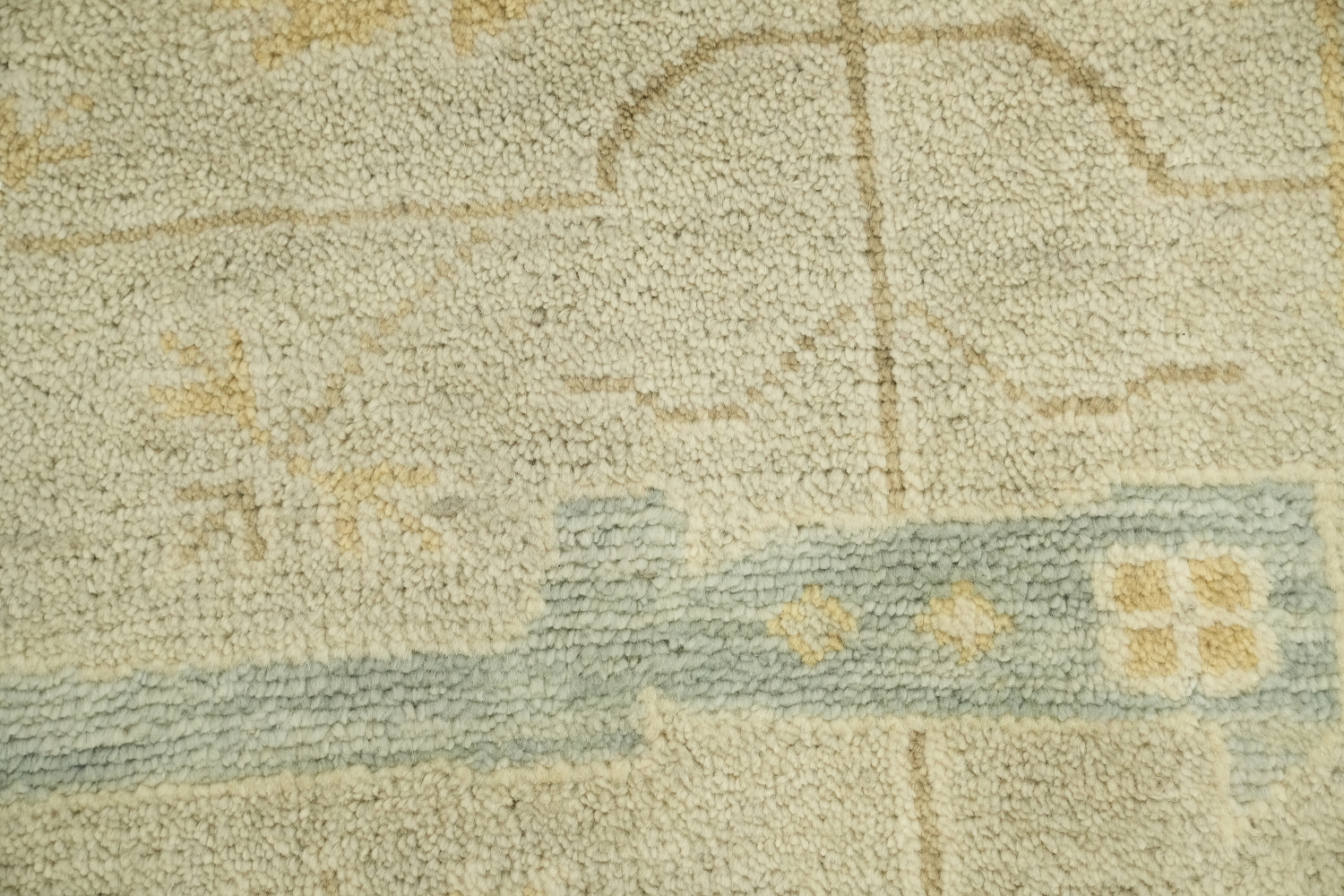 Neutral Toned Pale Blue and Ivory Oushak Hand-Knotted Rug 9' x 12'