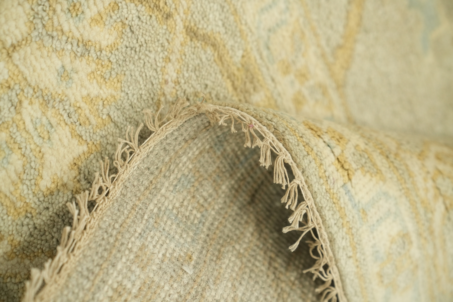 Neutral Toned Pale Blue and Ivory Oushak Hand-Knotted Rug 9' x 12'