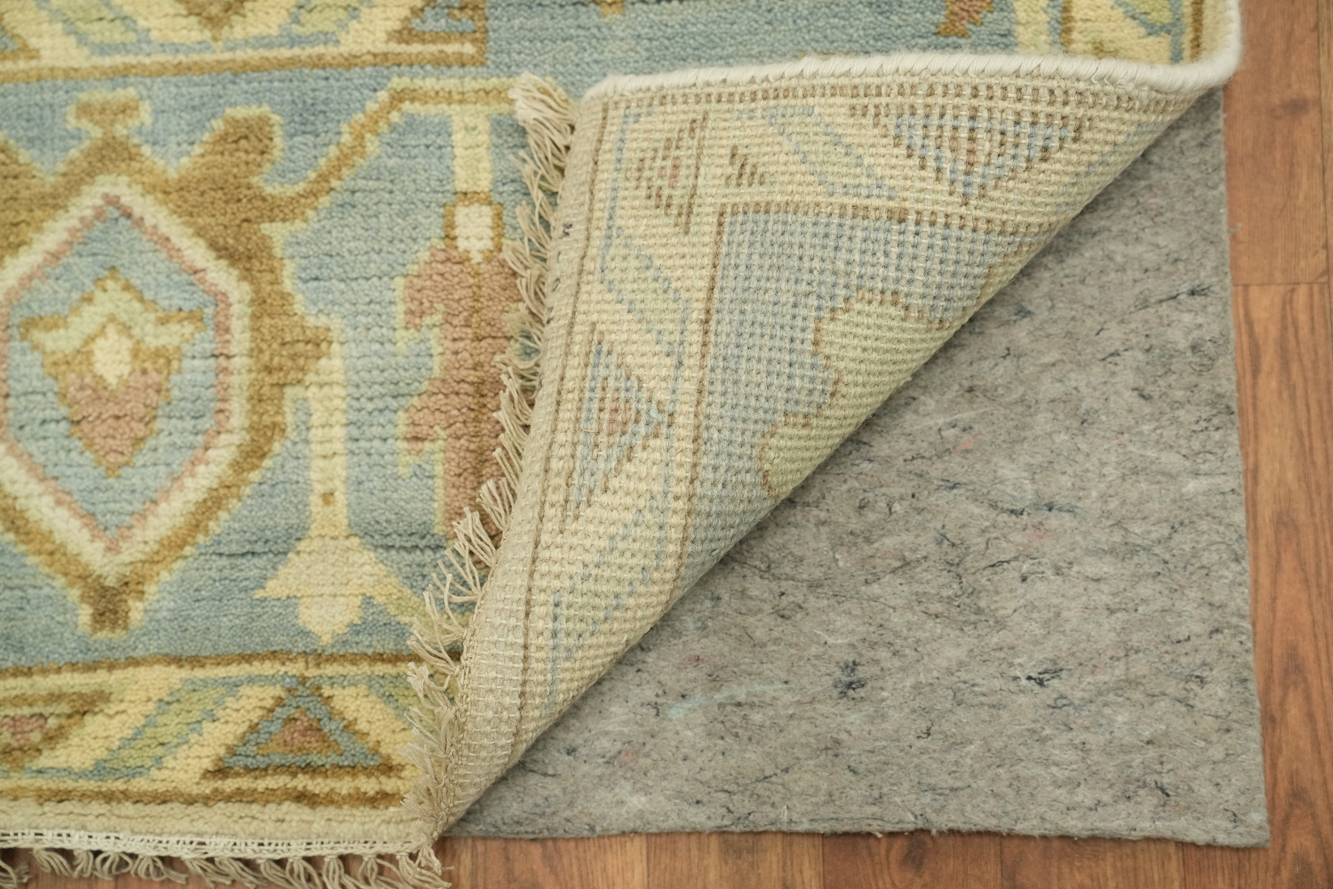 Traditional Ivory and Light Blue Oushak Hand Made Area Rug 9x12
