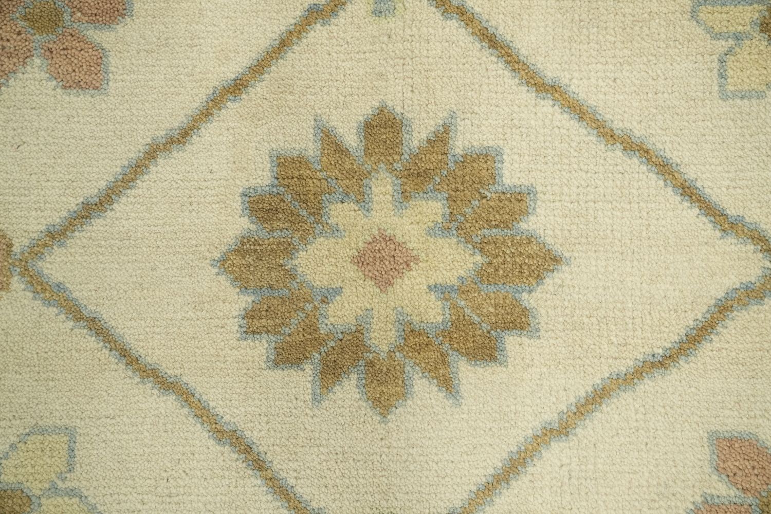 Traditional Ivory and Light Blue Oushak Hand Made Area Rug 9x12