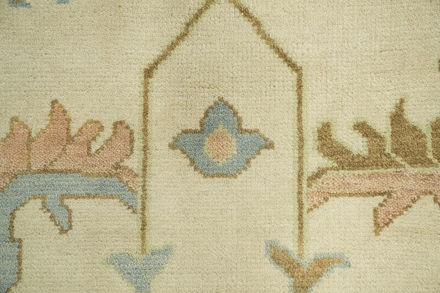 Traditional Ivory and Light Blue Oushak Hand Made Area Rug 9x12