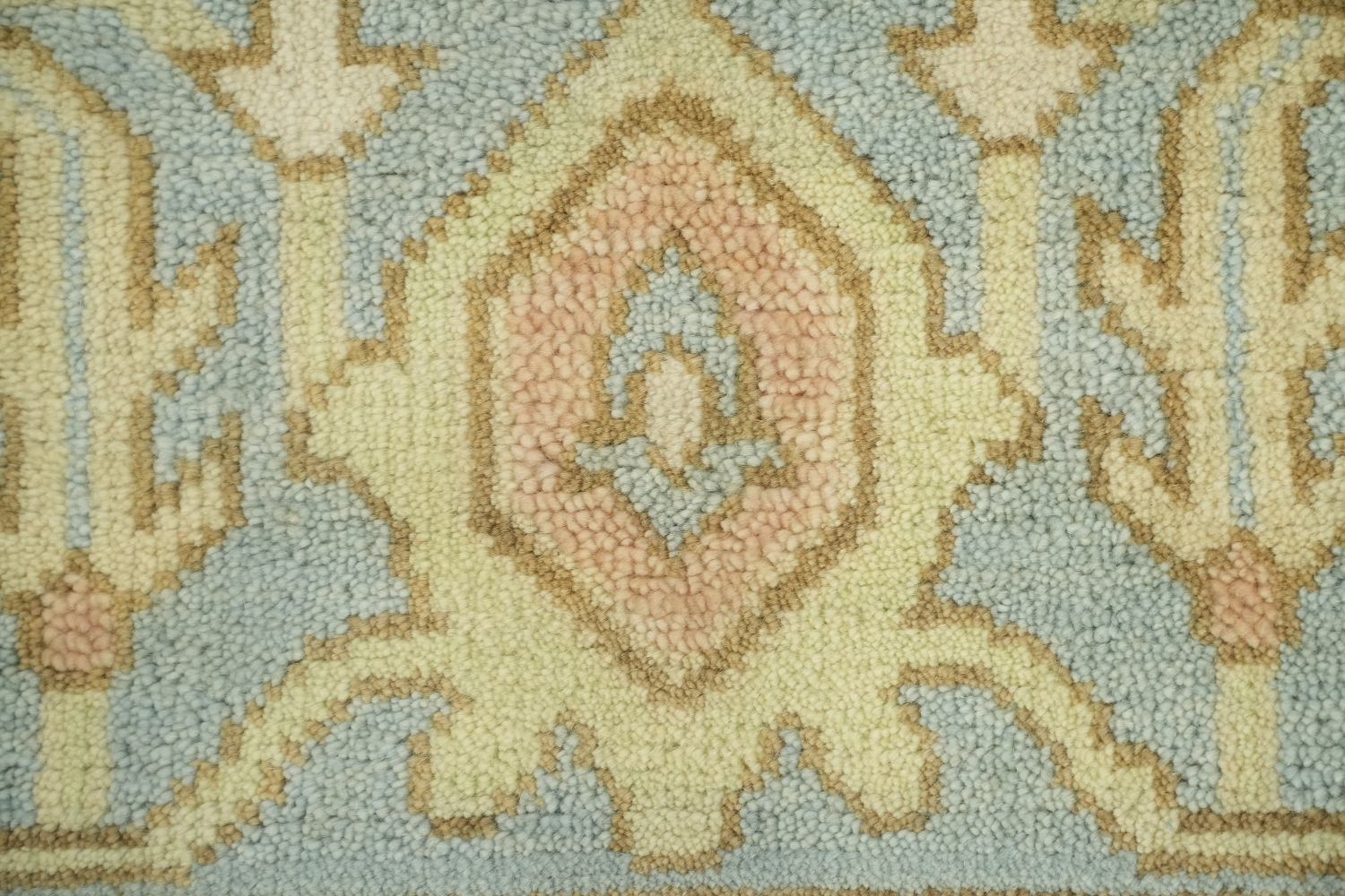 Traditional Ivory and Light Blue Oushak Hand Made Area Rug 9x12