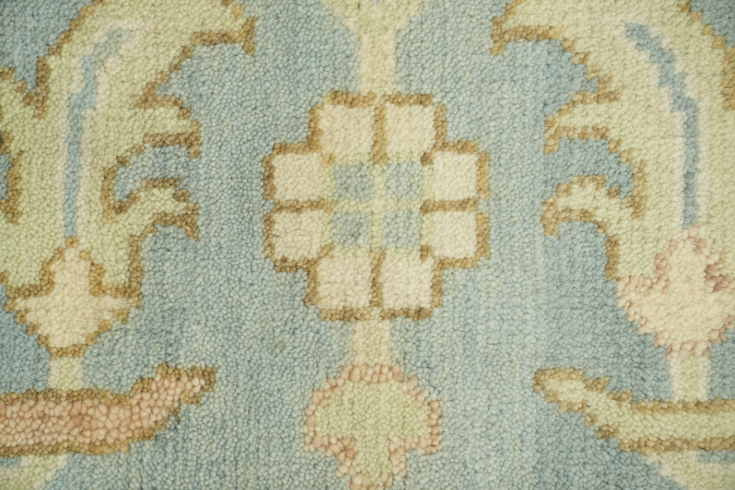 Traditional Ivory and Light Blue Oushak Hand Made Area Rug 9x12