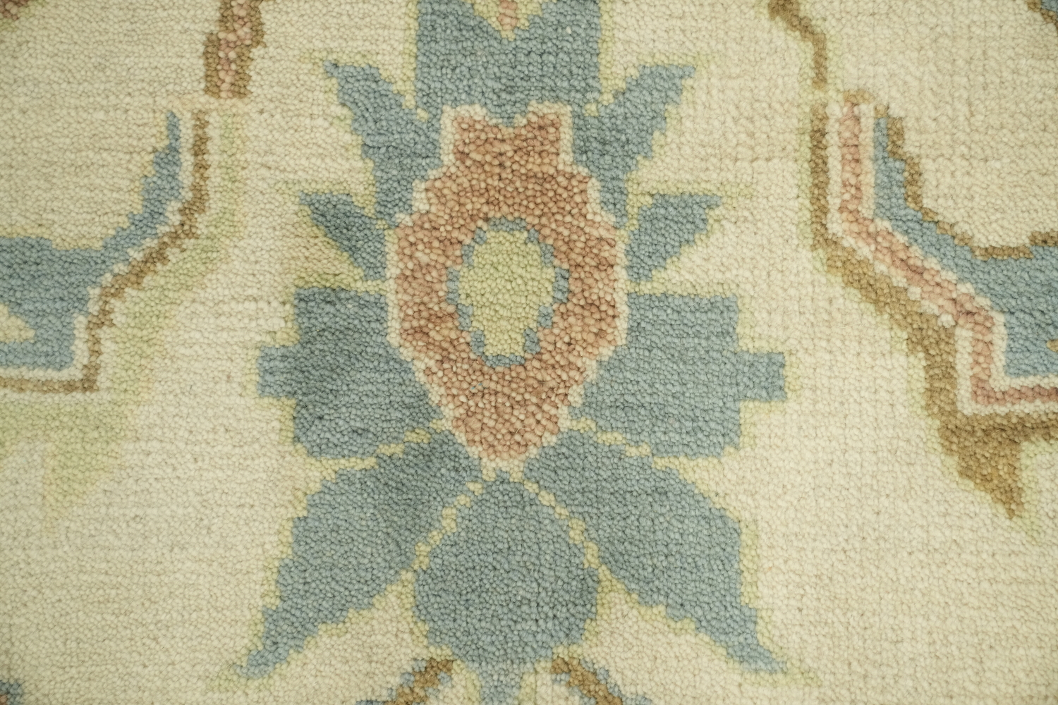 Traditional Ivory and Light Blue Oushak Hand Made Area Rug 9x12