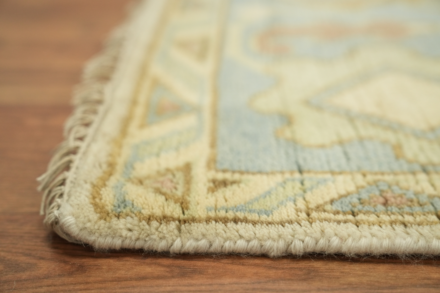 Traditional Ivory and Light Blue Oushak Hand Made Area Rug 9x12