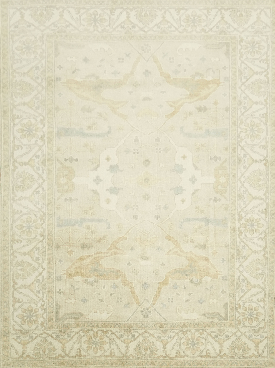 Luxurious Soft Tone Cream and Ivory Oushak Living Room Rug 9' x 12'