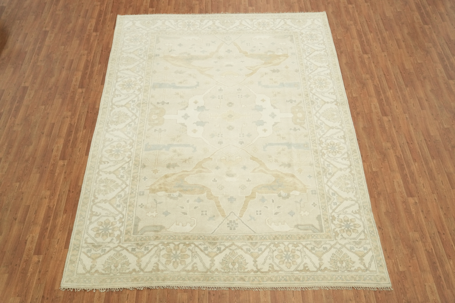 Luxurious Soft Tone Cream and Ivory Oushak Living Room Rug 9' x 12'