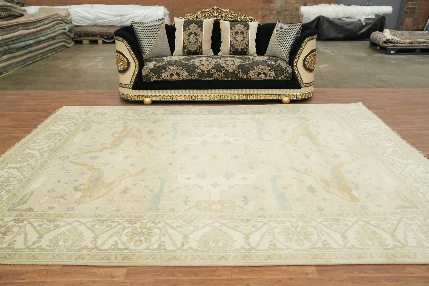 Luxurious Soft Tone Cream and Ivory Oushak Living Room Rug 9' x 12'