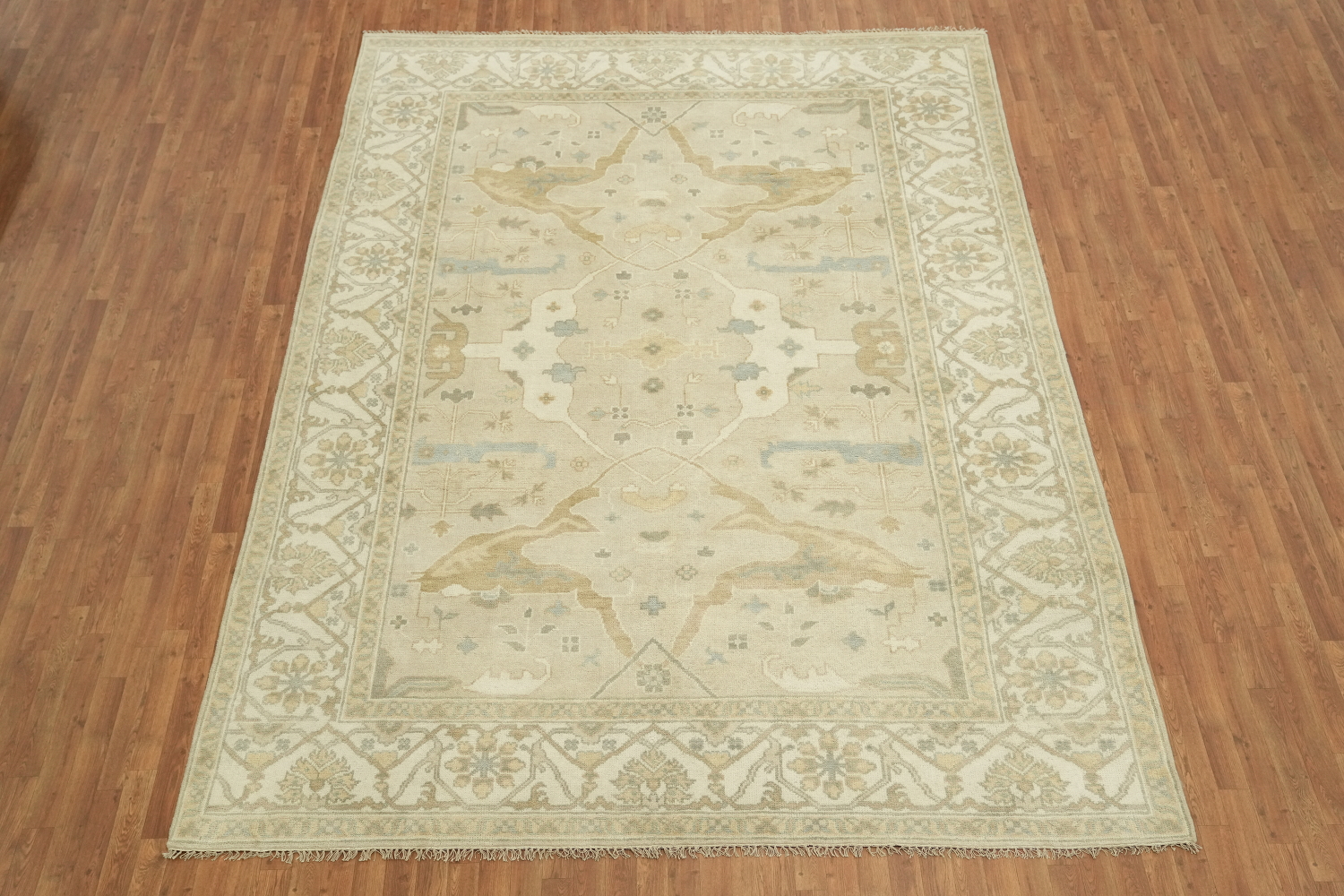 Luxurious Soft Tone Cream and Ivory Oushak Living Room Rug 9' x 12'