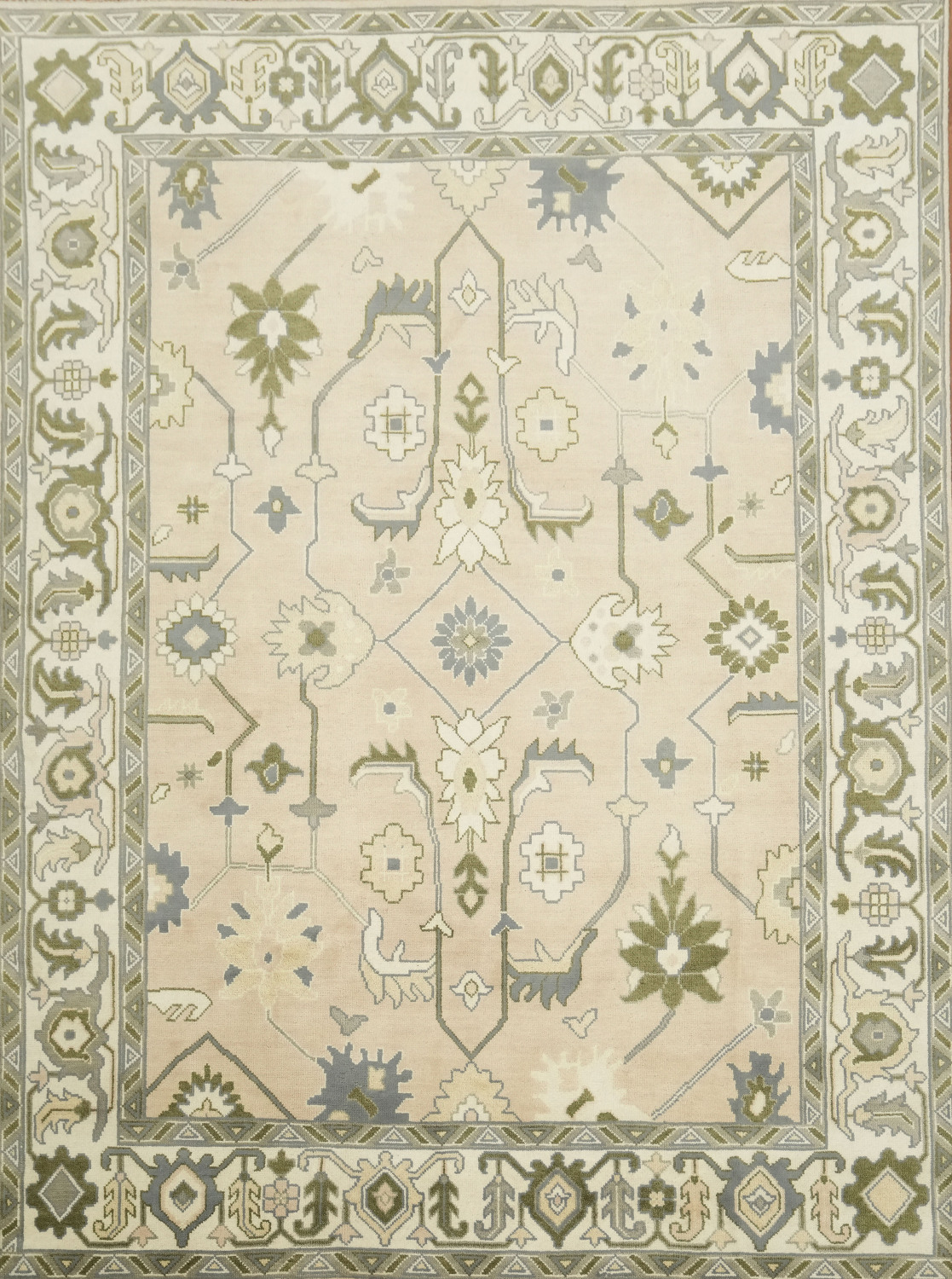 Soft Peach Traditional Oushak Hand-Knotted Area Rug 9x12 ft
