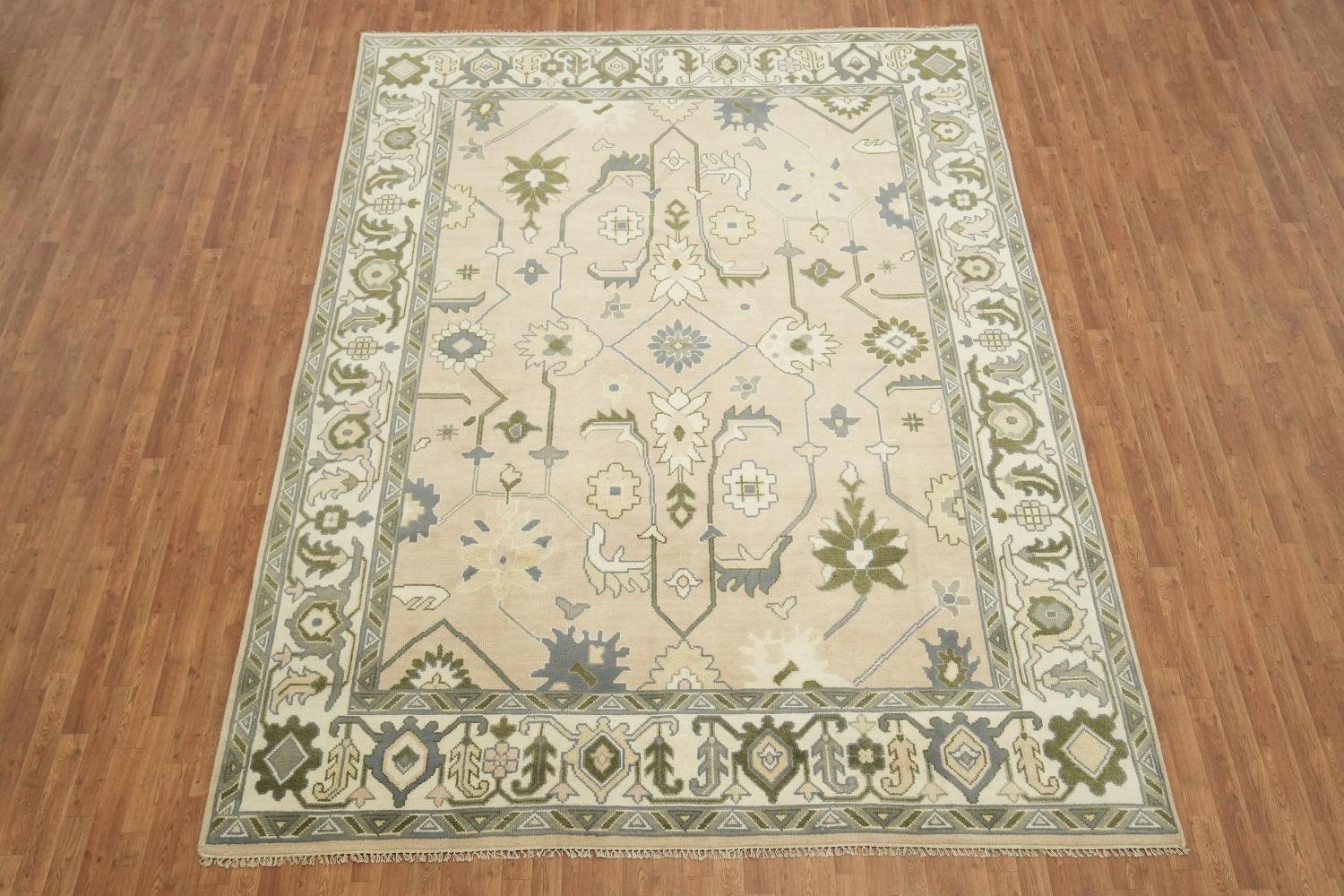 Soft Peach Traditional Oushak Hand-Knotted Area Rug 9x12 ft