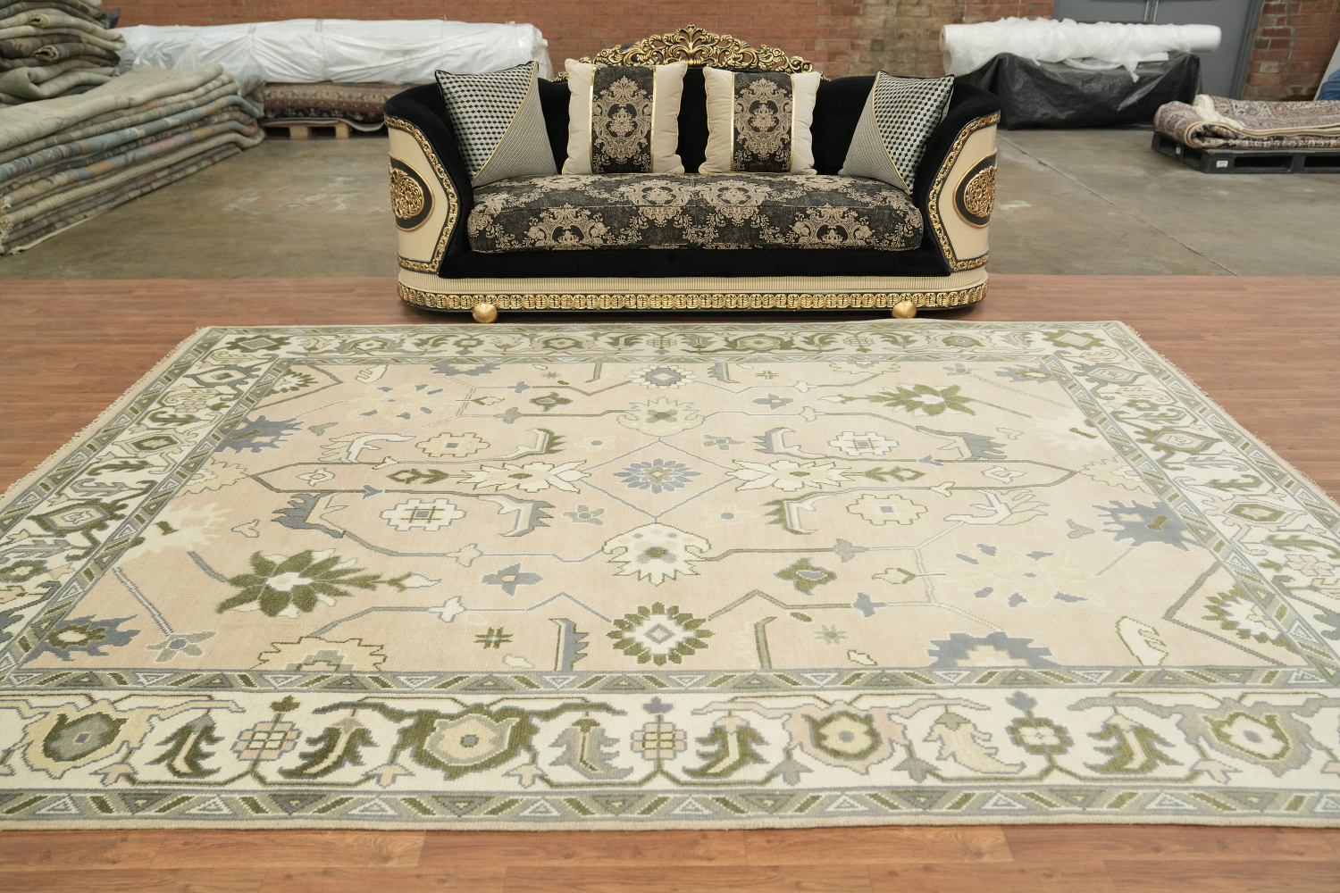 Soft Peach Traditional Oushak Hand-Knotted Area Rug 9x12 ft