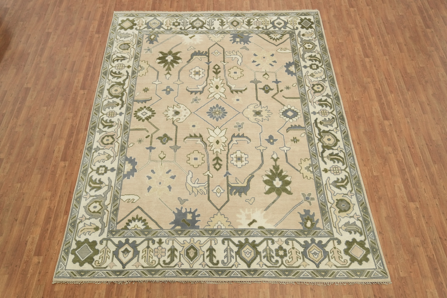 Soft Peach Traditional Oushak Hand-Knotted Area Rug 9x12 ft