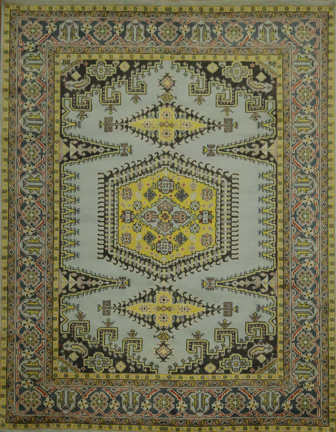 8'x10' Hexagonal Medallion Rug with Elegant Pastel and Dark Highlights