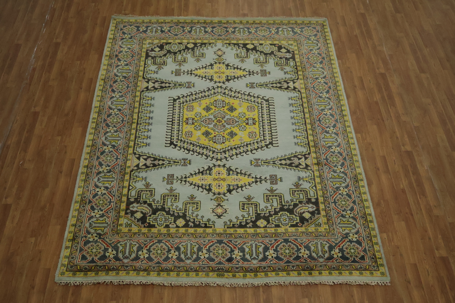 8'x10' Hexagonal Medallion Rug with Elegant Pastel and Dark Highlights