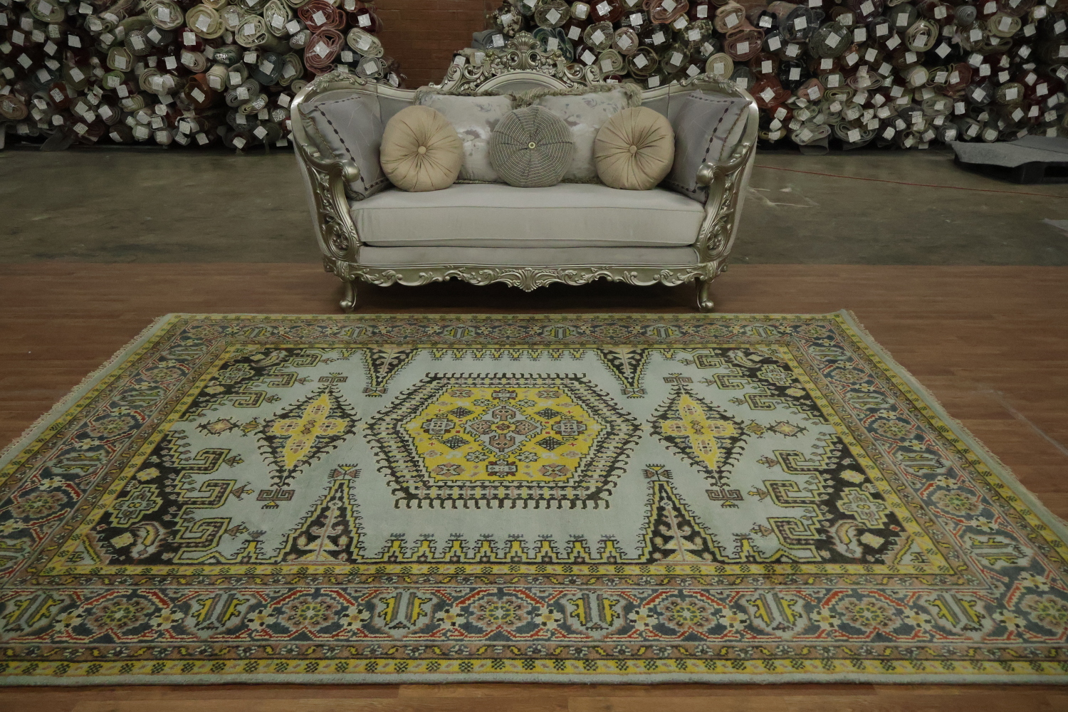 8'x10' Hexagonal Medallion Rug with Elegant Pastel and Dark Highlights
