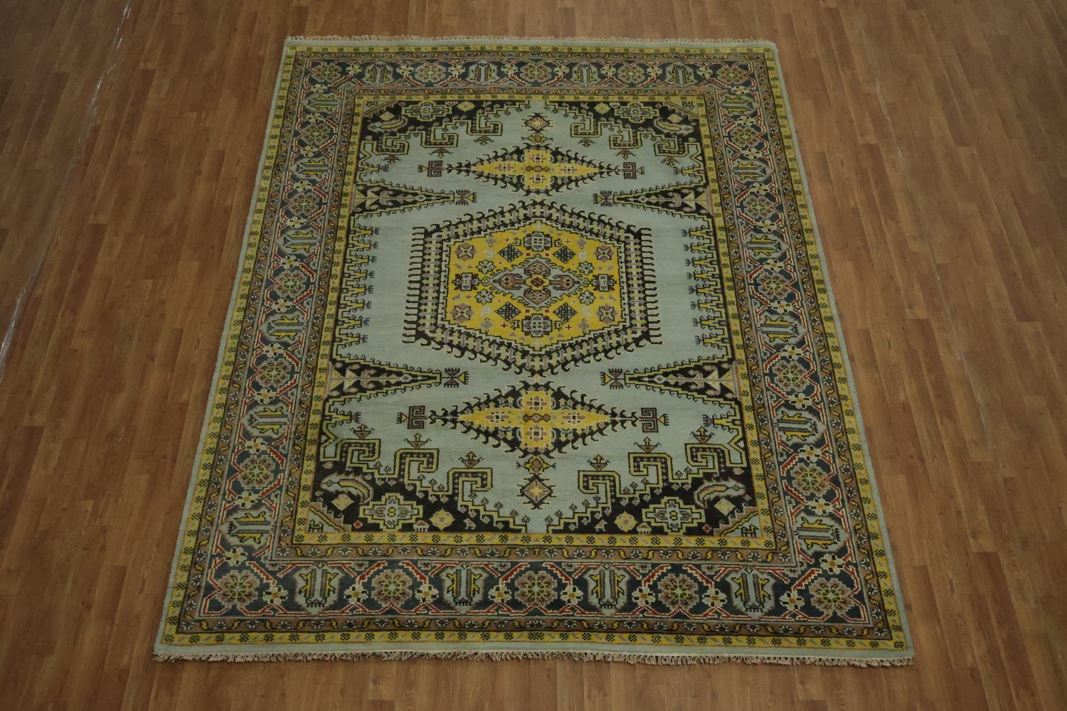 8'x10' Hexagonal Medallion Rug with Elegant Pastel and Dark Highlights