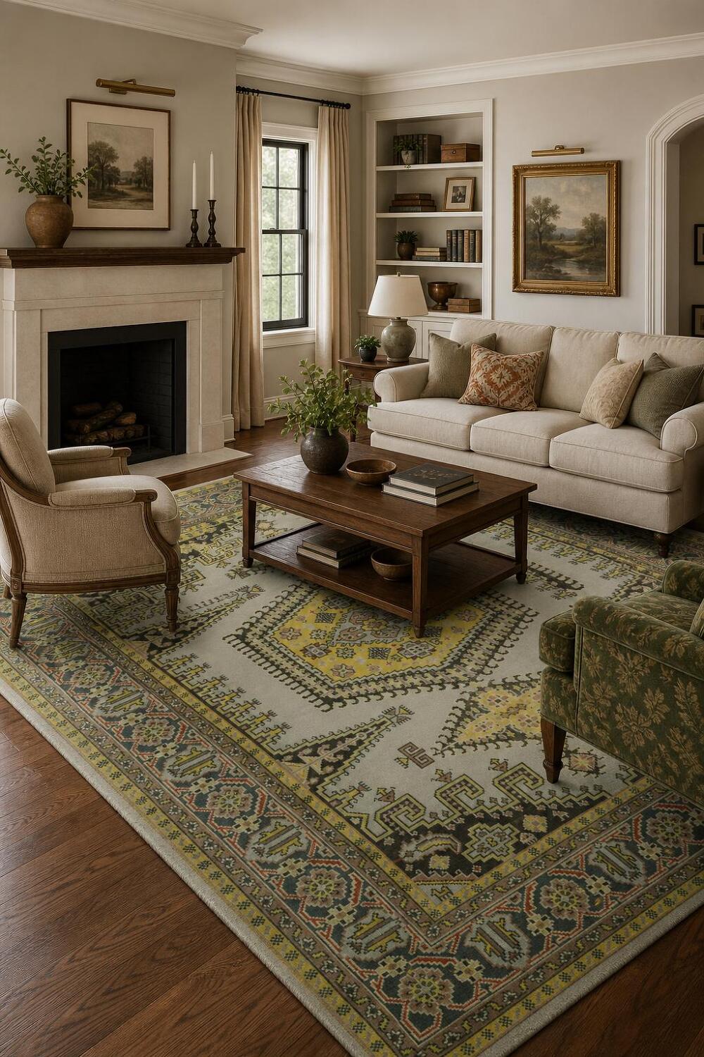 8'x10' Hexagonal Medallion Rug with Elegant Pastel and Dark Highlights