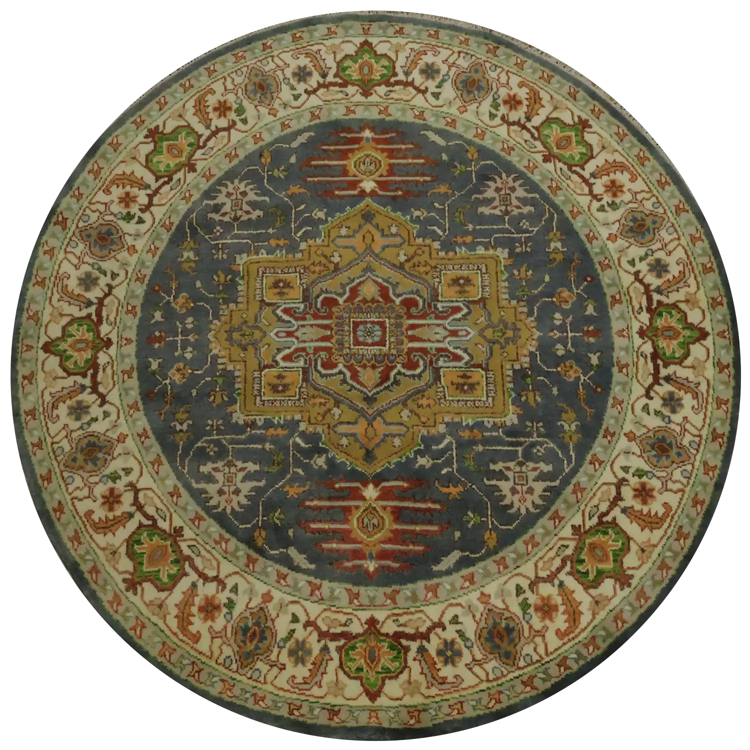 8'x8' Round Blue Traditional Heriz Serapi Oriental Area Rug 8x8 ft