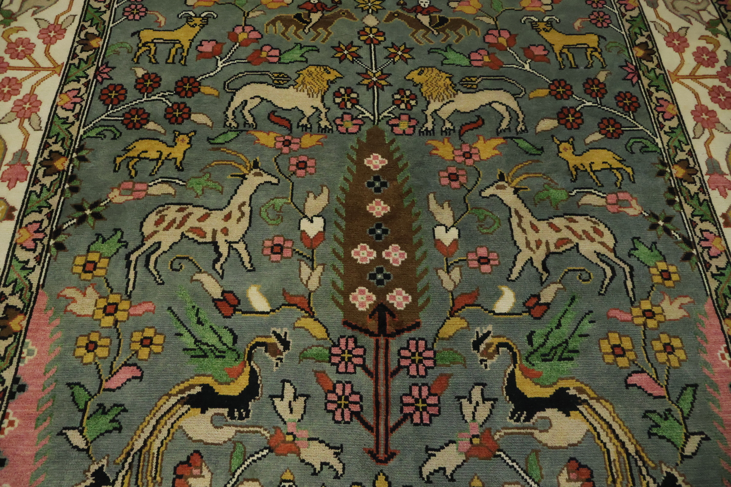 Animal Pictorial Hunting Scene Blue Ziegler Oriental Rug 9x12 Hand-Knotted