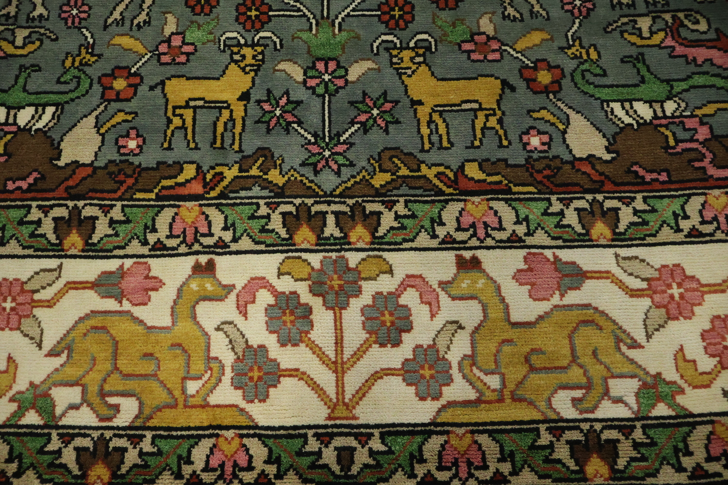 Animal Pictorial Hunting Scene Blue Ziegler Oriental Rug 9x12 Hand-Knotted