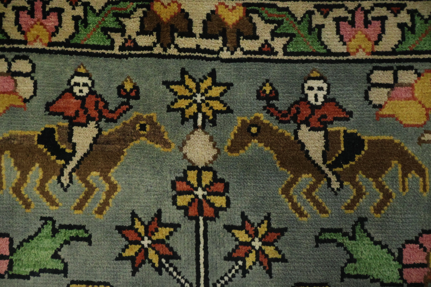 Animal Pictorial Hunting Scene Blue Ziegler Oriental Rug 9x12 Hand-Knotted