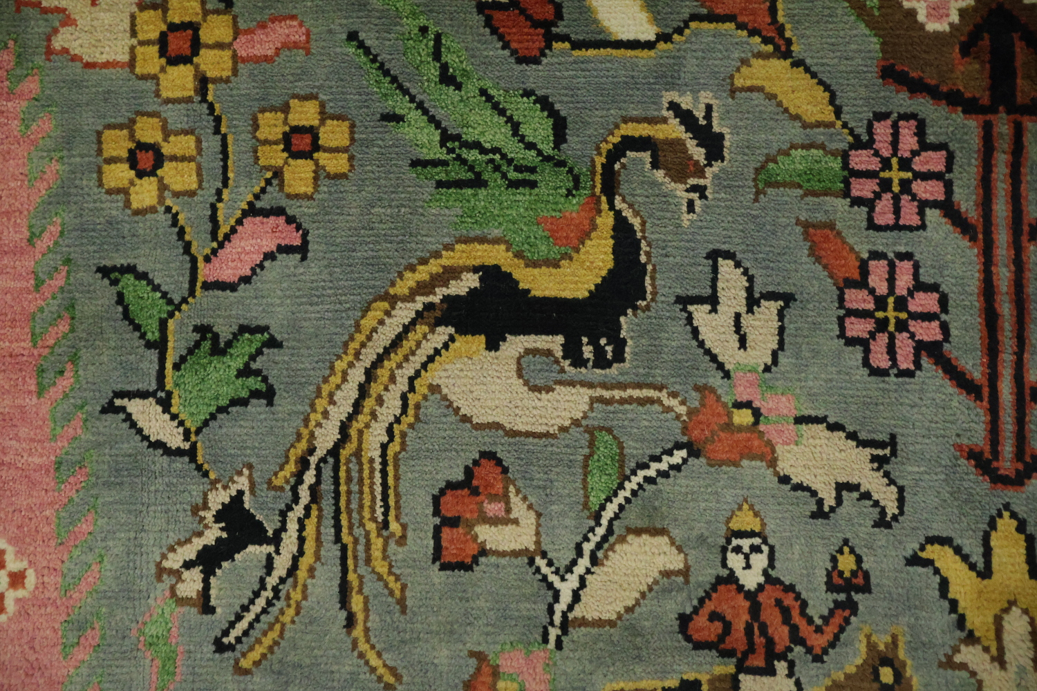 Animal Pictorial Hunting Scene Blue Ziegler Oriental Rug 9x12 Hand-Knotted