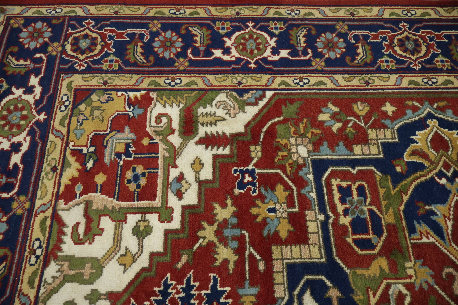 Heriz Serapi Traditional Medallion Rug in Rich Red and Navy Hues 9x12 ft