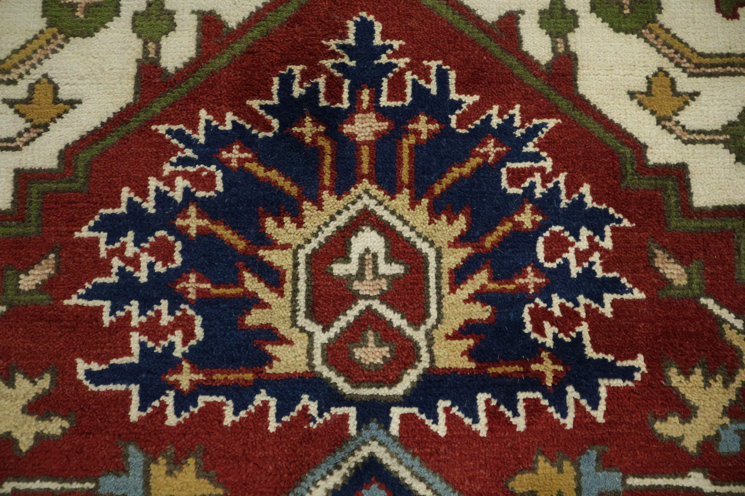 Heriz Serapi Traditional Medallion Rug in Rich Red and Navy Hues 9x12 ft