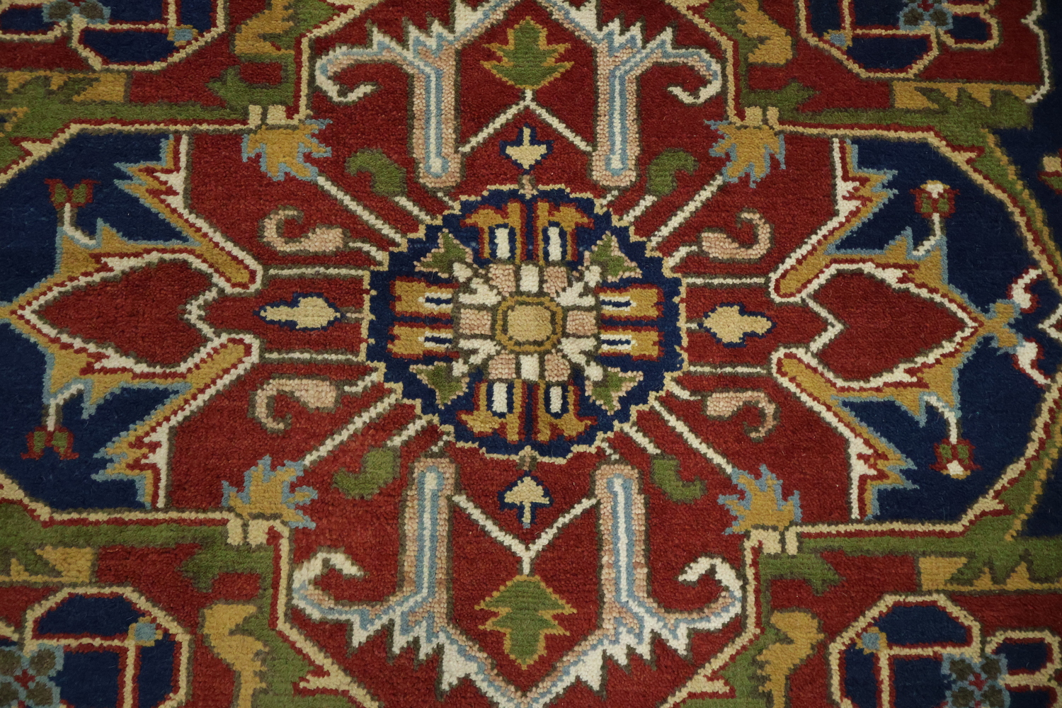 Heriz Serapi Traditional Medallion Rug in Rich Red and Navy Hues 9x12 ft