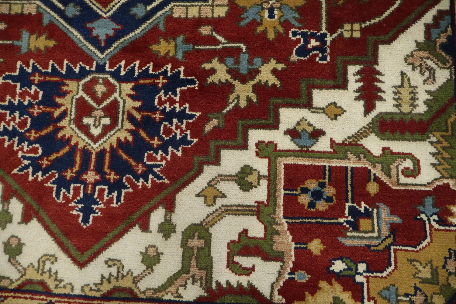 Heriz Serapi Traditional Medallion Rug in Rich Red and Navy Hues 9x12 ft
