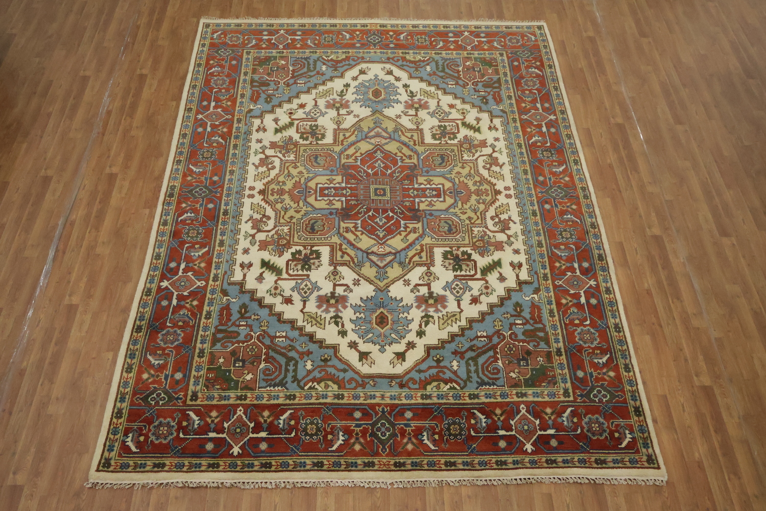 Ivory and Light Blue Heriz Serapi Persian Style Area Rug 9x12
