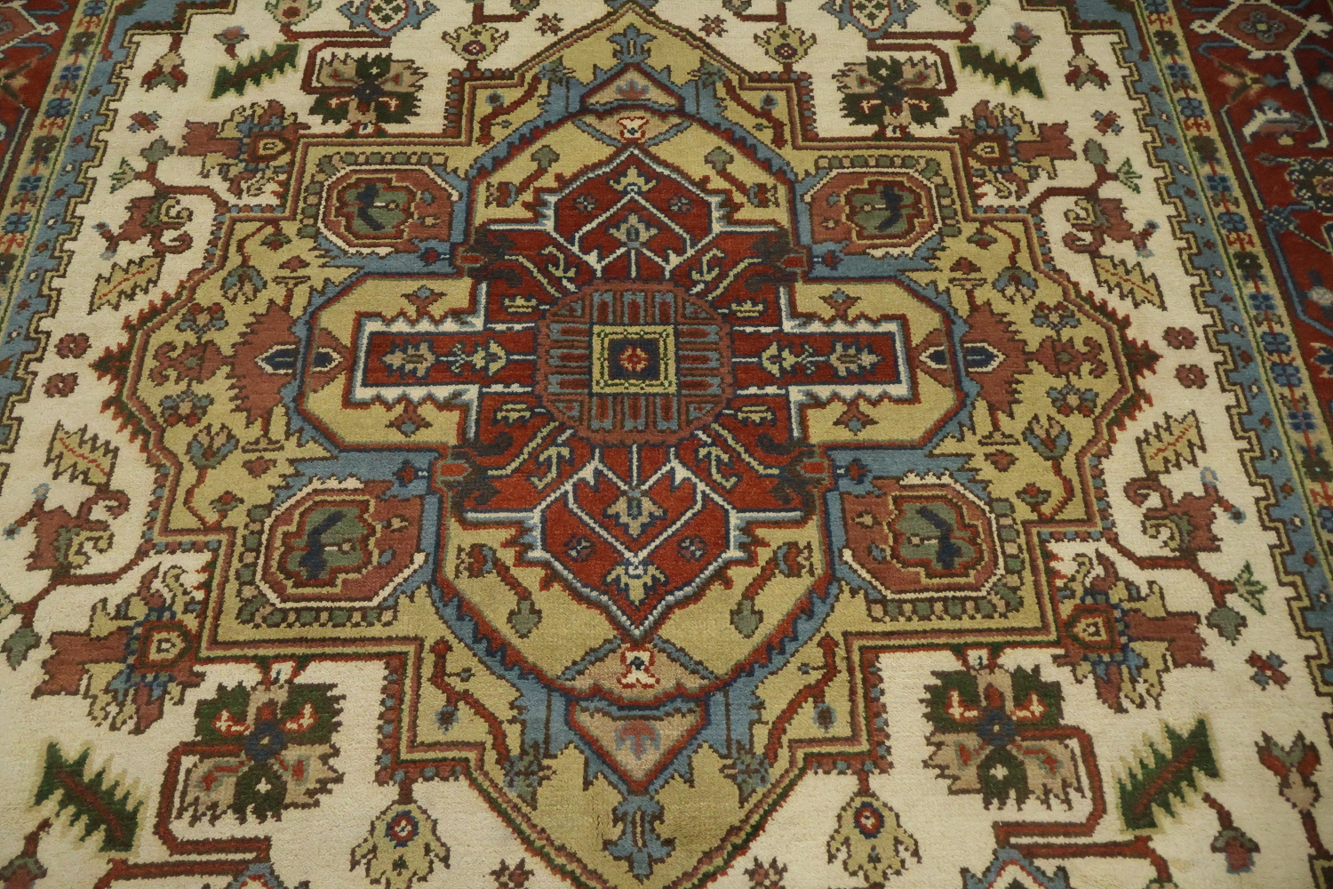 Ivory and Light Blue Heriz Serapi Persian Style Area Rug 9x12