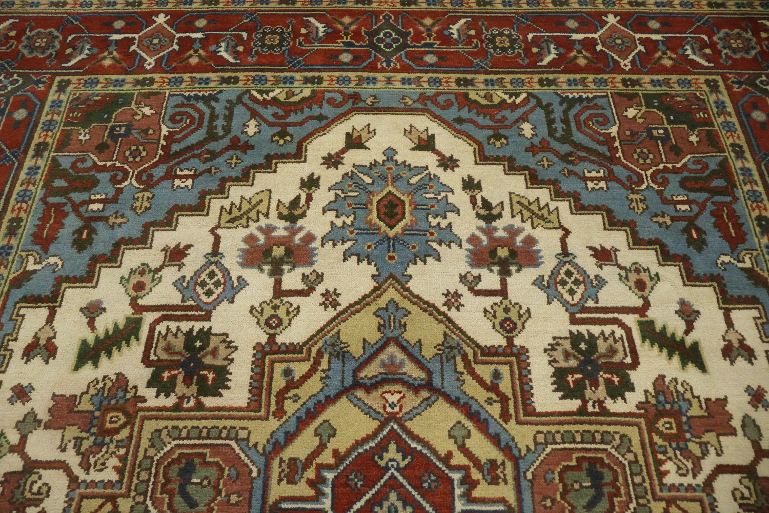 Ivory and Light Blue Heriz Serapi Persian Style Area Rug 9x12