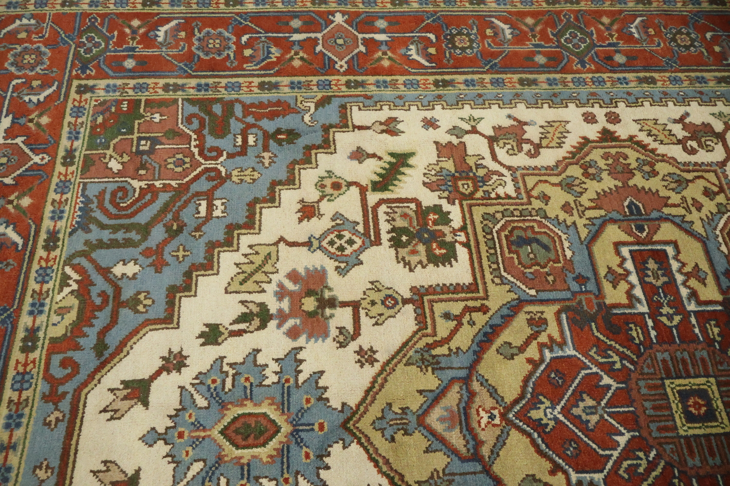 Ivory and Light Blue Heriz Serapi Persian Style Area Rug 9x12