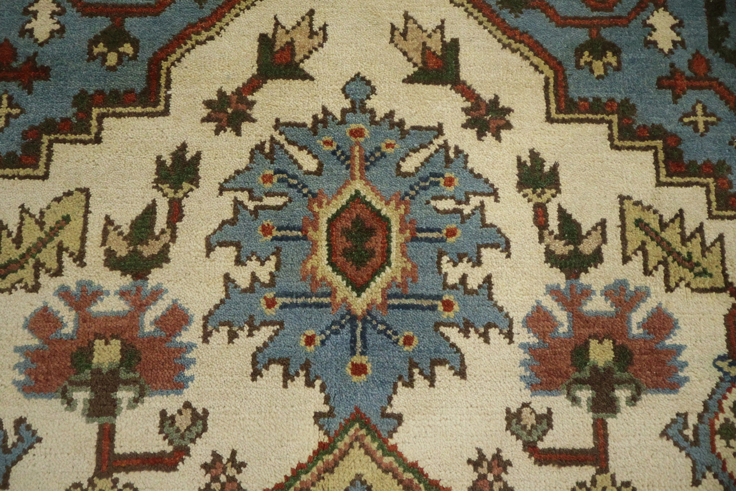 Ivory and Light Blue Heriz Serapi Persian Style Area Rug 9x12