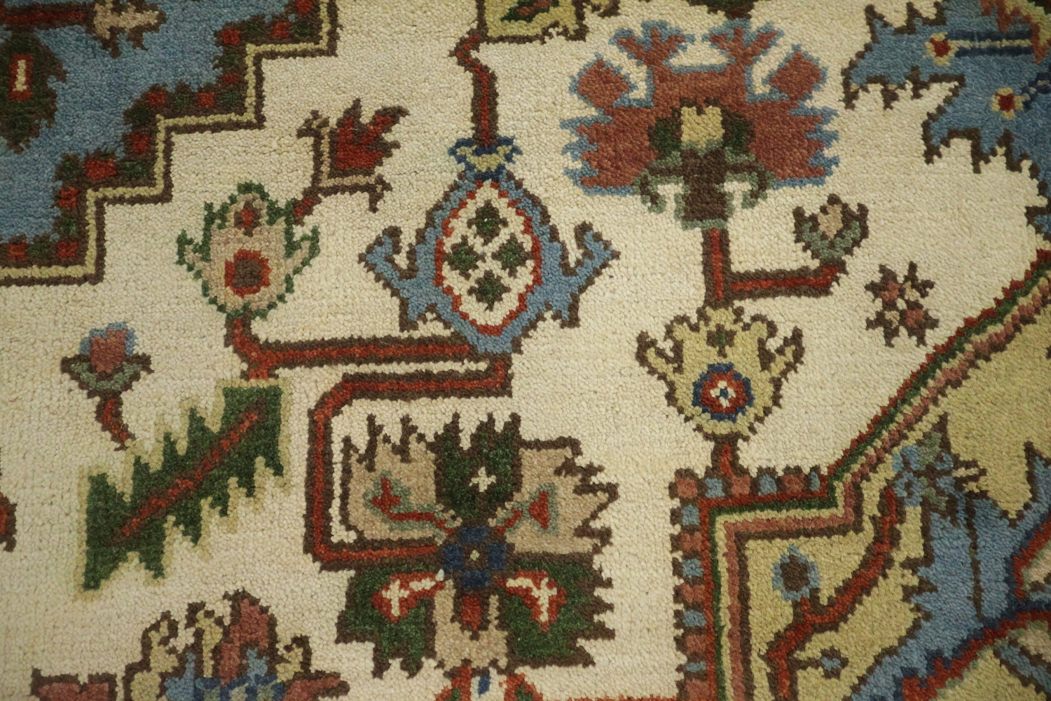 Ivory and Light Blue Heriz Serapi Persian Style Area Rug 9x12
