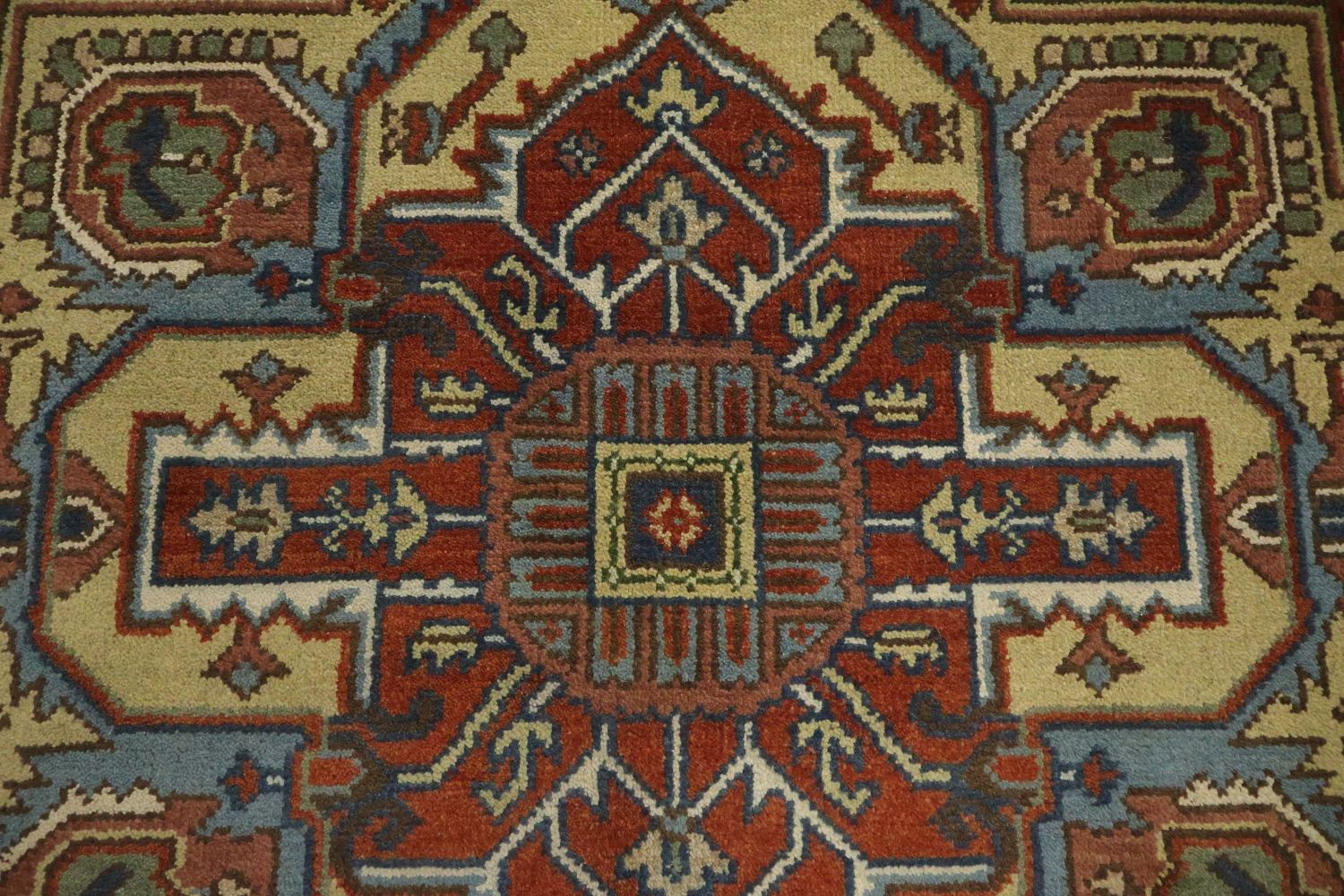 Ivory and Light Blue Heriz Serapi Persian Style Area Rug 9x12
