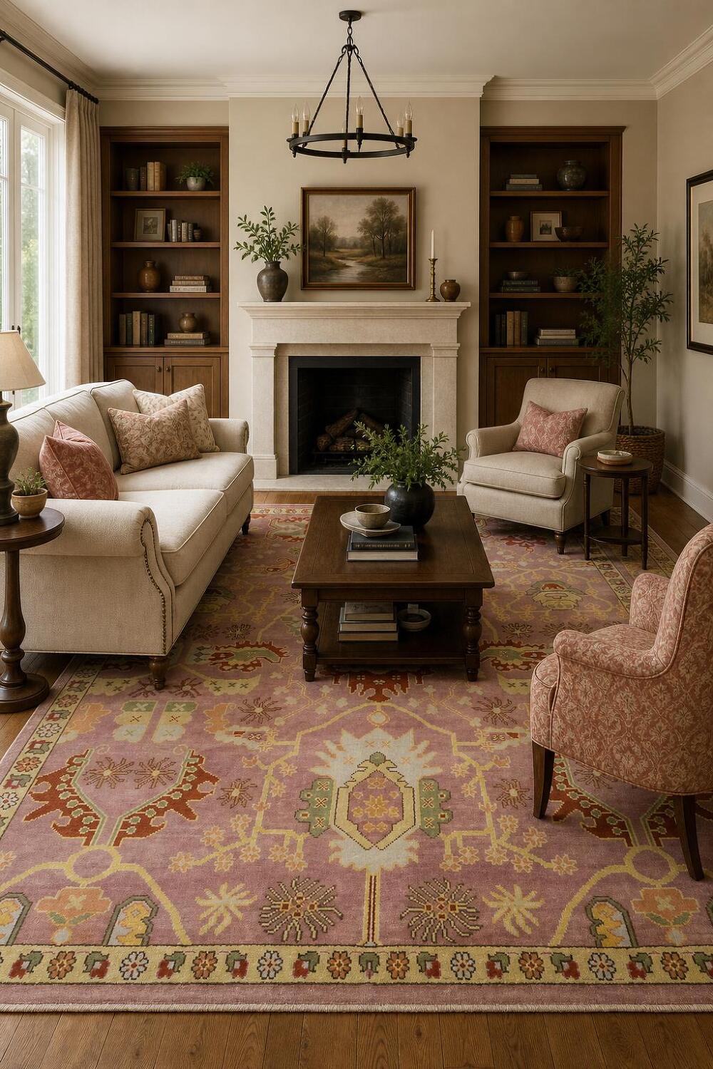 Ziegler Oriental Area Rug | 8x10 Elegant Rose & Ivory Floral Rug