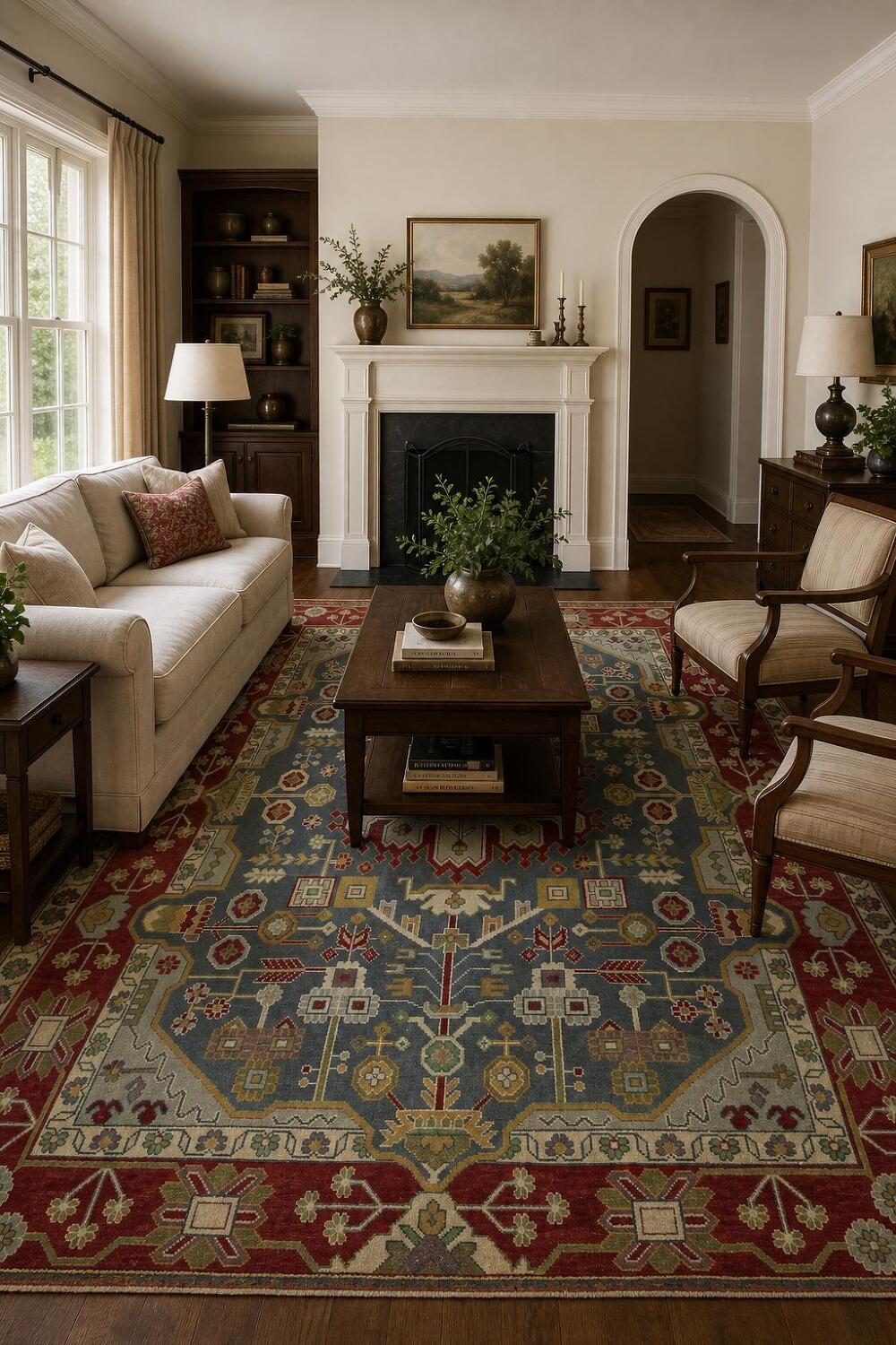 Blue and Burgundy Geometric Ziegler Oriental Area Rug 8x10