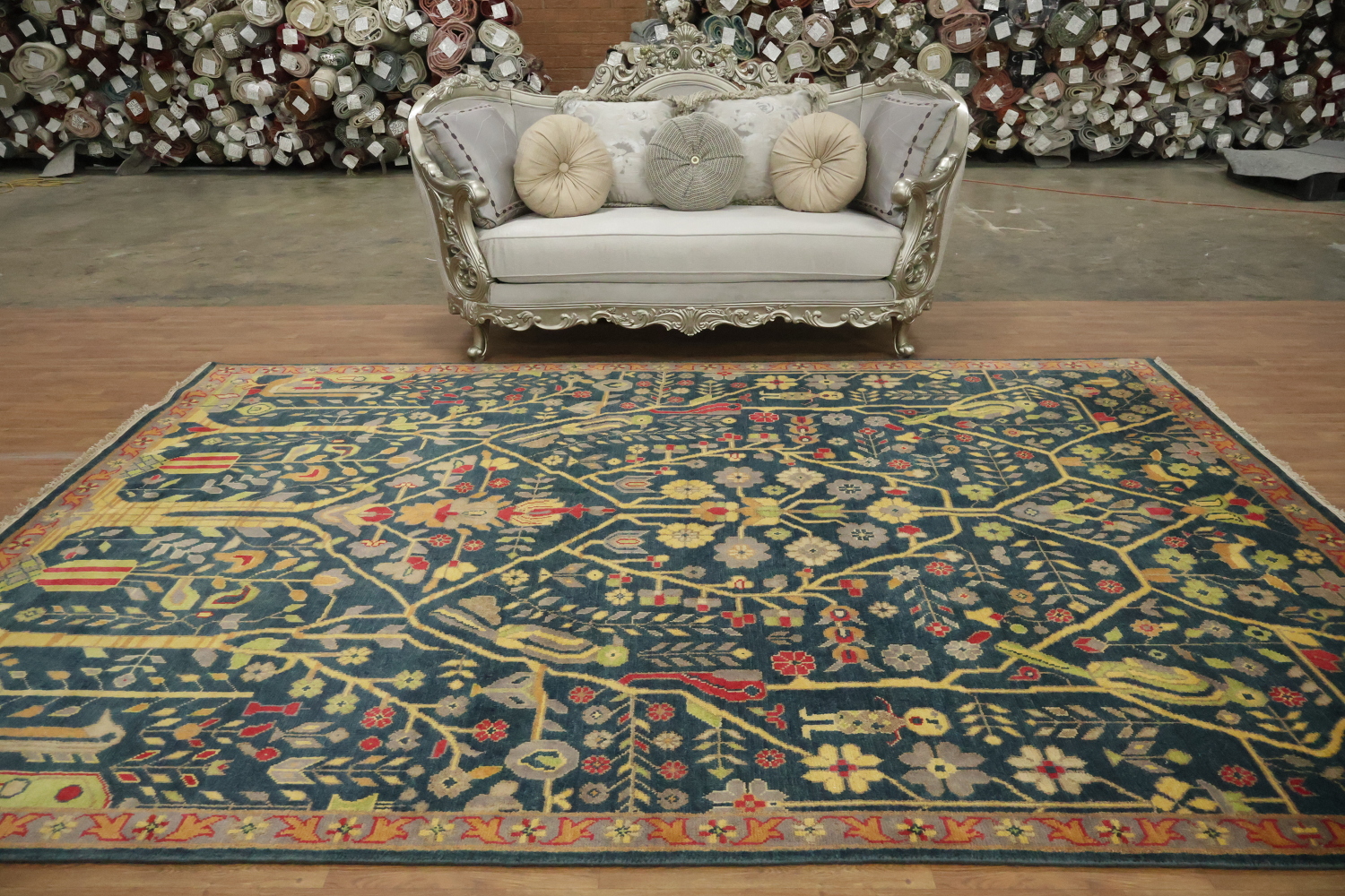 Classic Bird and Tree Motif Rug in Rich Earthy Tones 9' x 12'